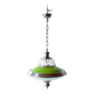 Vintage green pendant light in glass and chrome metal