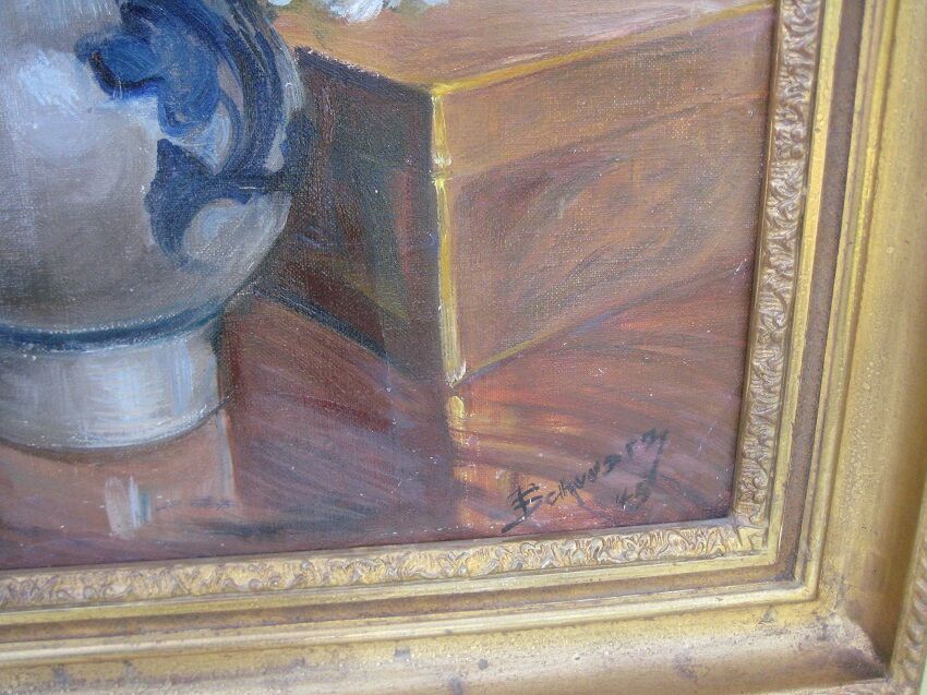 Bouquet of flowers ancien tableau signed Schwartz