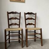 Pair of rustic oak straw chairs