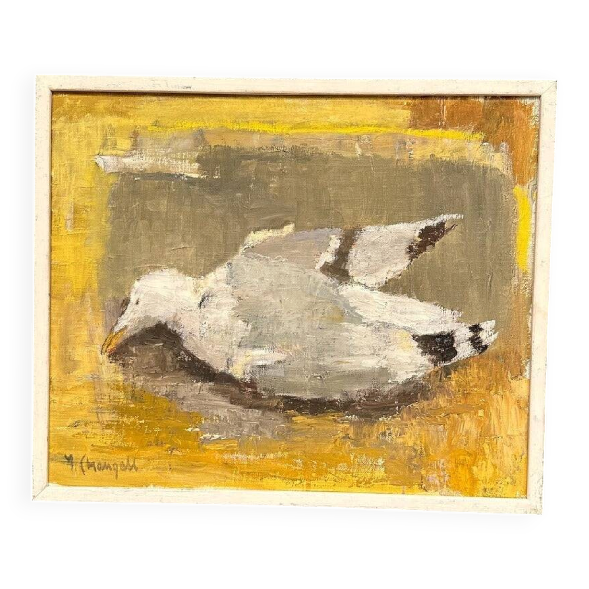 Original Swedish Oil on Canvas – “Seagull” by Ingeborg Stragnell – Signed