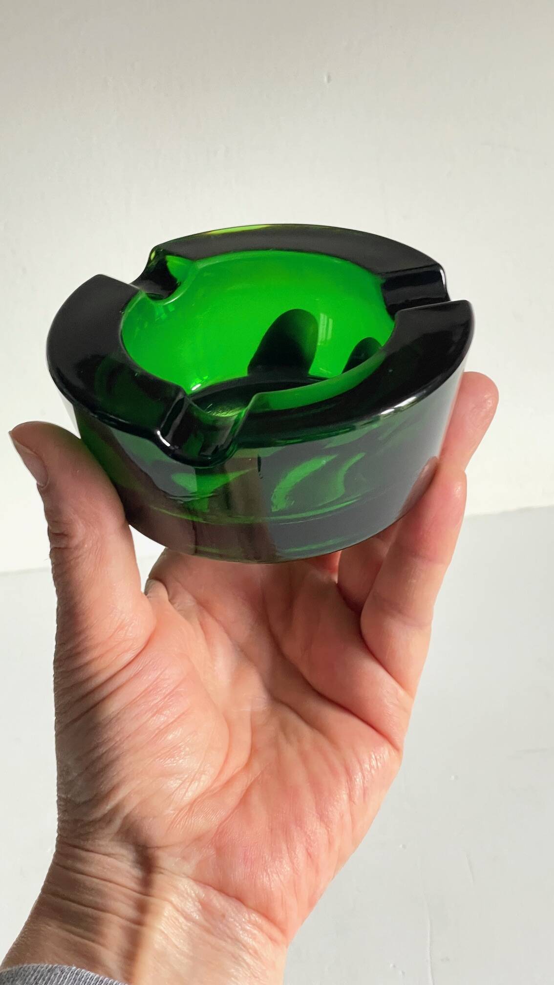 ASH TRAY Green Glass Vintage