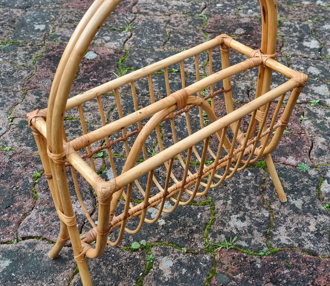Magazine holder bamboo, vintage 60s