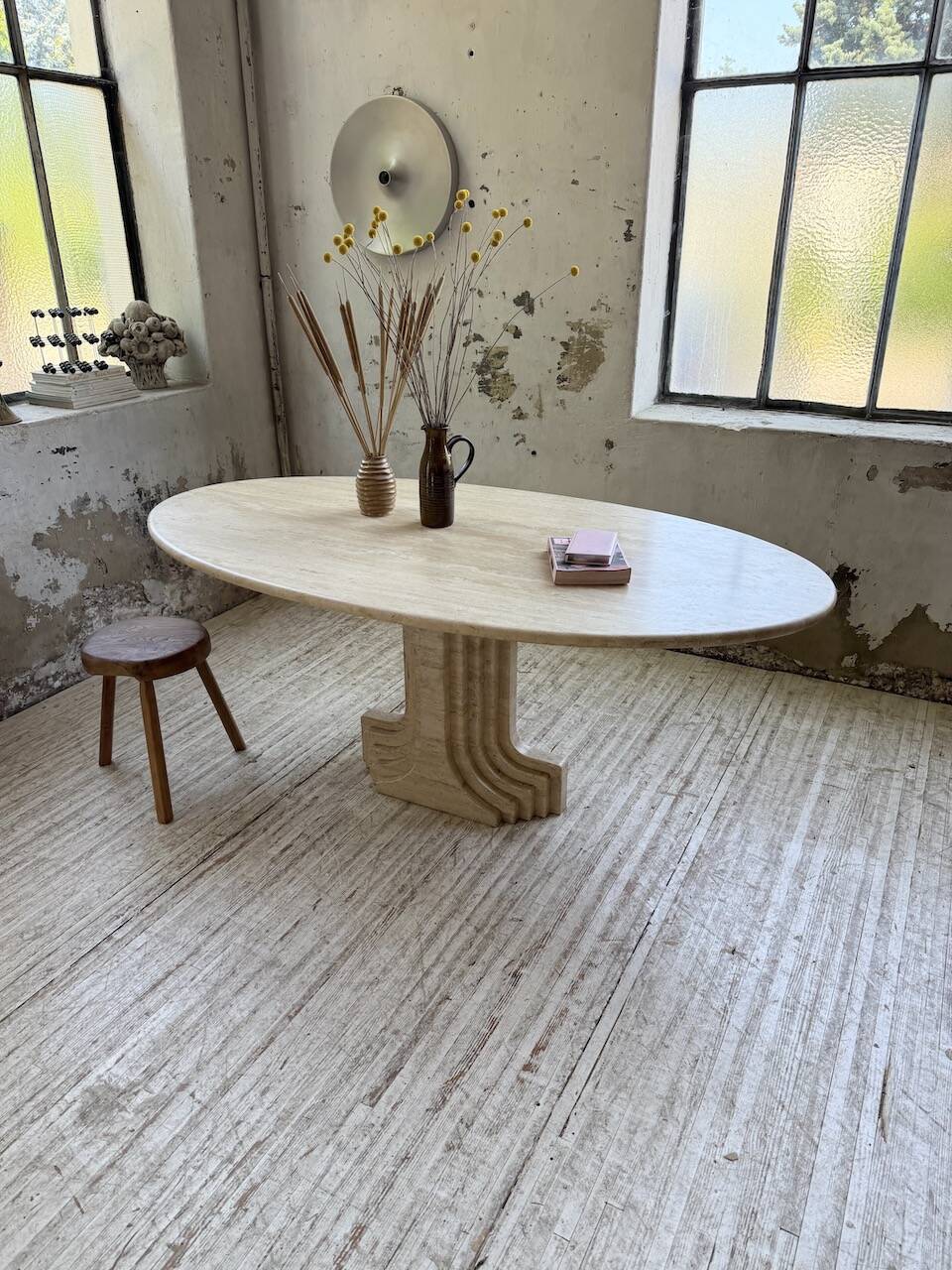 Travertine dining table 1970 Italy Tobia Scarpa