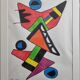 Abstract composition, original drawing signed Contreras, 1980s, 32 x 42 cm framed under glass