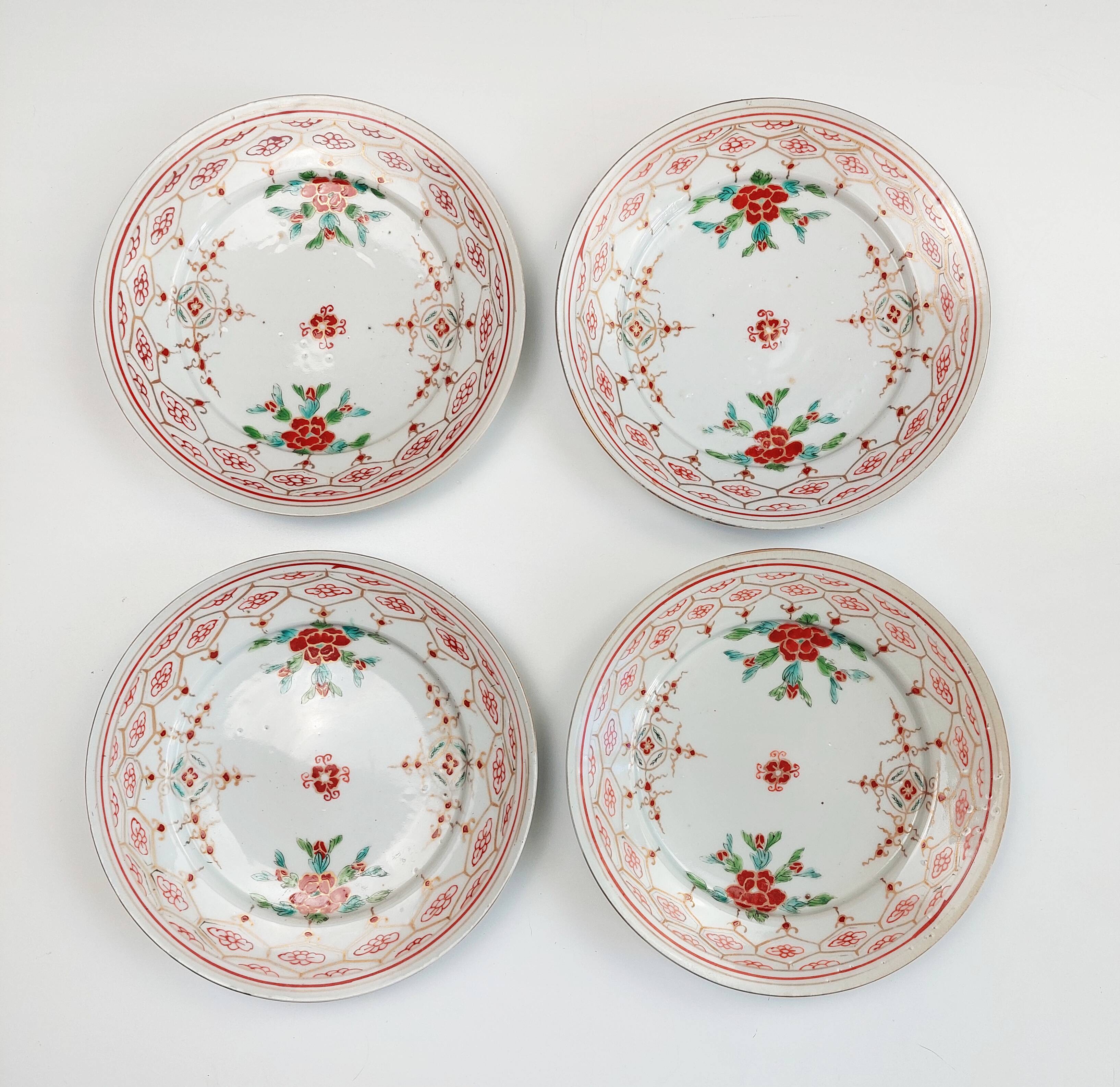 Set of 4 antique Arita porcelain plates