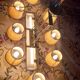 Vintage chandelier in gilded brass, chromed metal and plexiglass from the 1950s