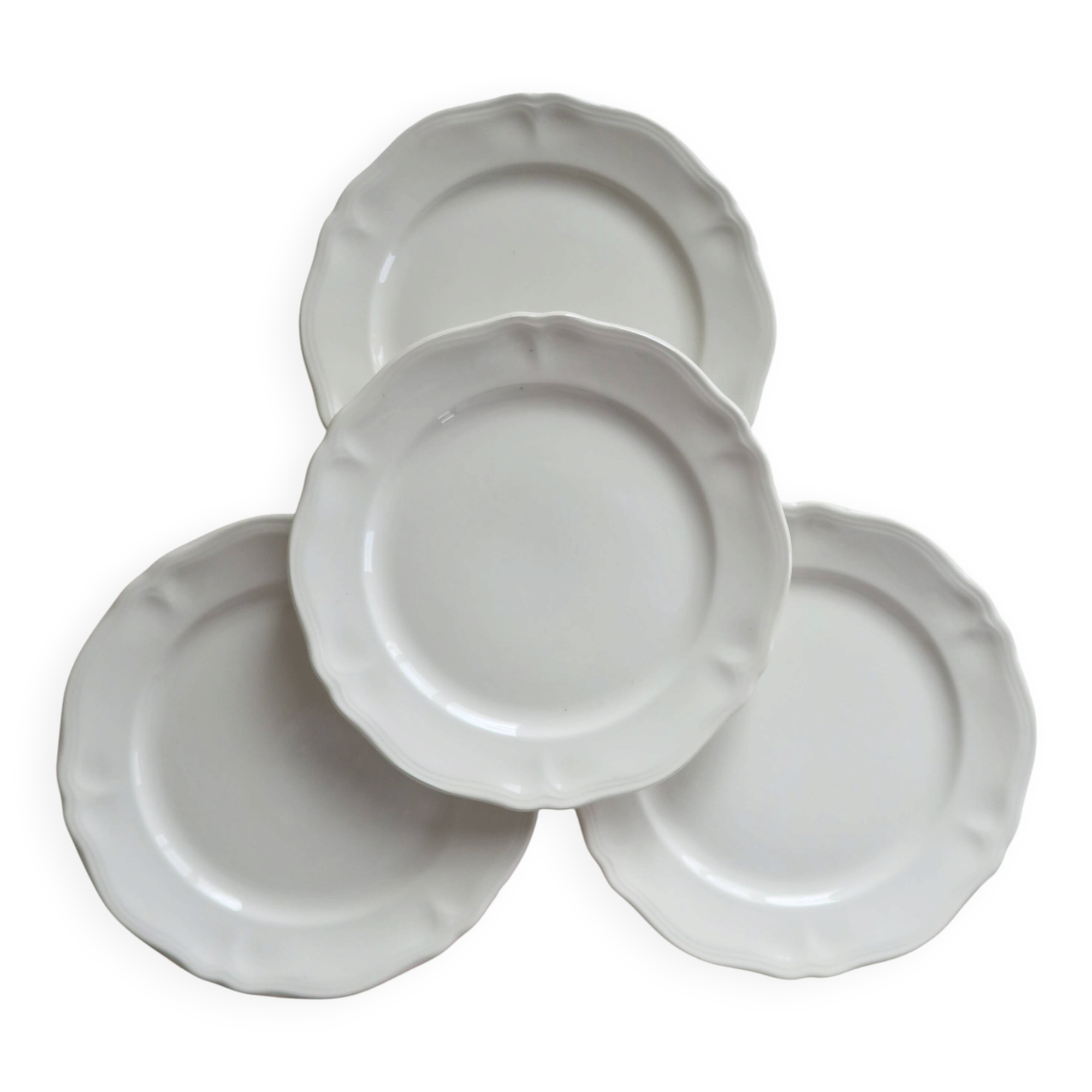 4 assiettes à dessert vintage faïence ivoire Moulin des Loups