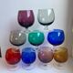 Set of 9 glasses with colored feet in blown glass 50s