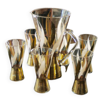 Vintage orangeade service in glass decorated with gold late 1970