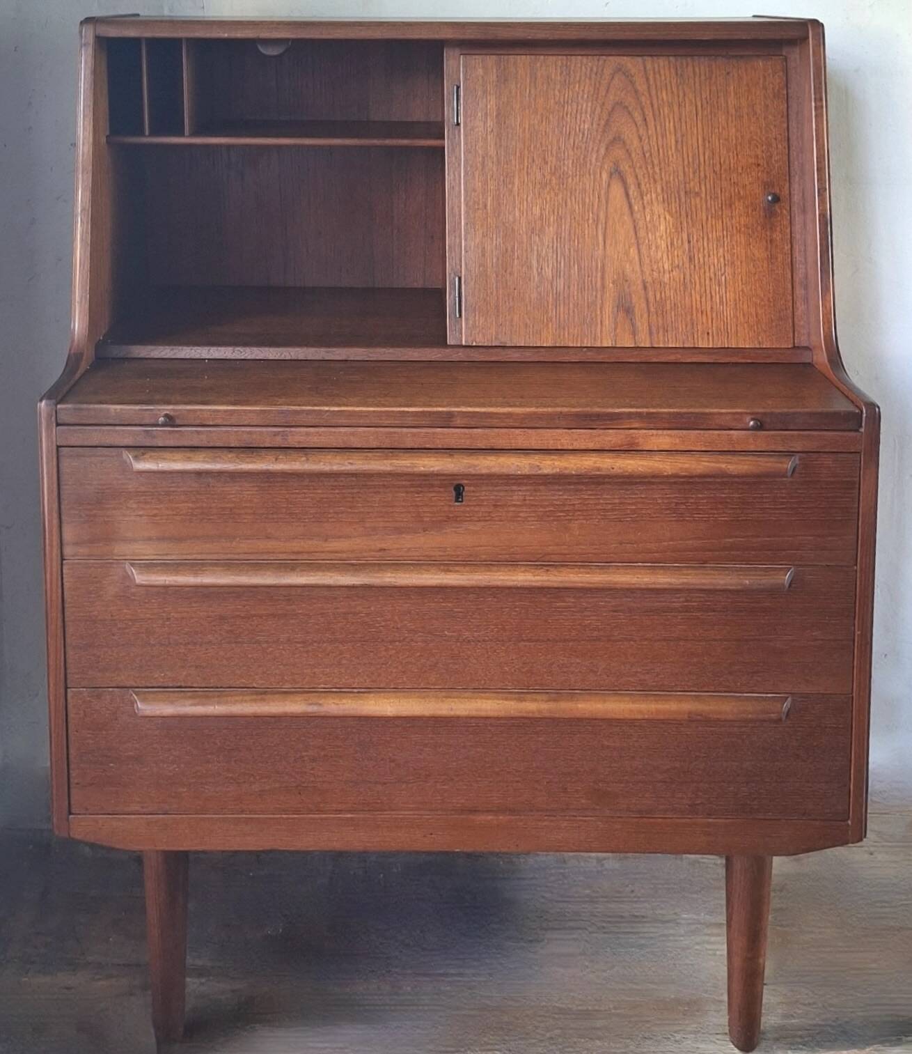 Teak secretary desk by AG Aarhus, 3 drawers and hidden mirror, Denmark, 1960s