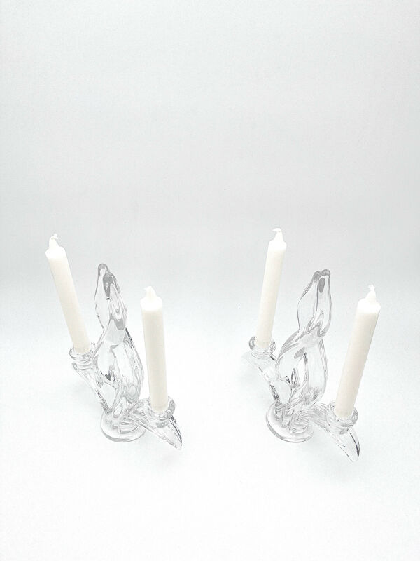 2 Bougeoirs  ''Fleur de Lys'' – Cristal Art Vannes France – 1960