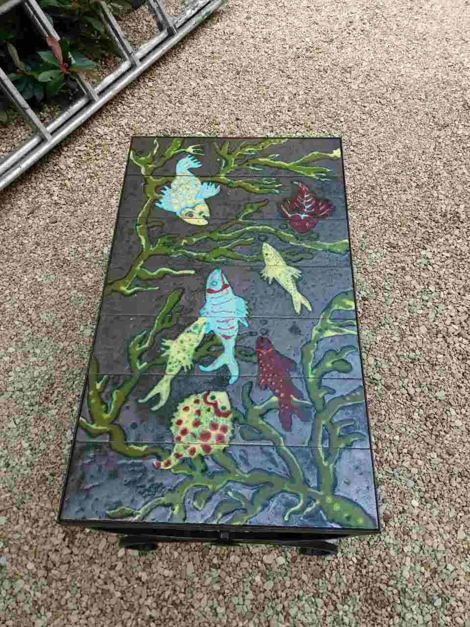 Coffee table wrought iron and lava stone of the years 50