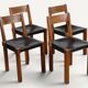Set of 4 S24 chairs by Pierre Chapo – Solid elm and black leather – 1970