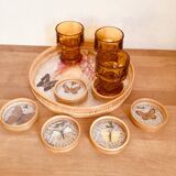 Vintage tray and coaster set