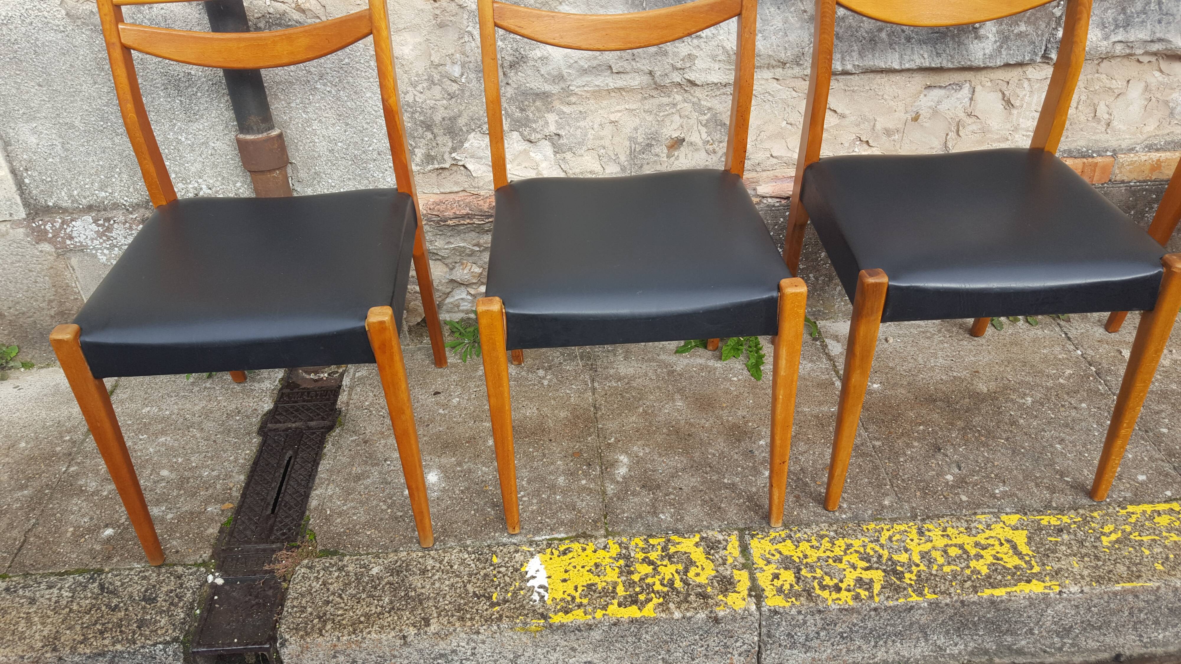 6 scandinavian chairs vintage beech and skai