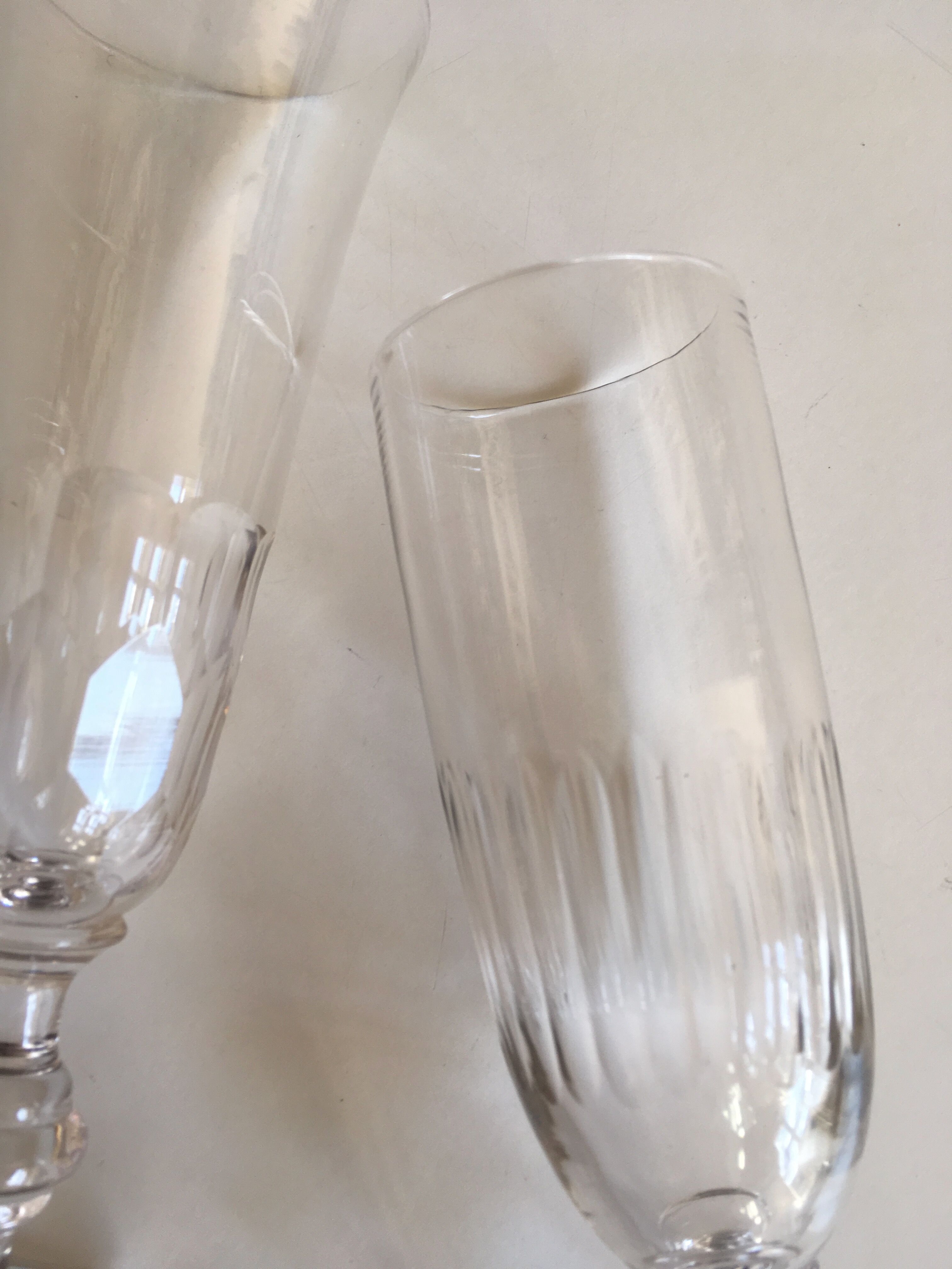 Set of 6 assorted champagne flutes late 19th century cut with cut-offs