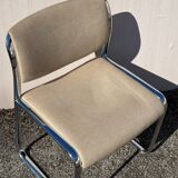 Vintage steel and beige fabric sleigh chair
