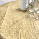 restored raw oak round table from yesteryear