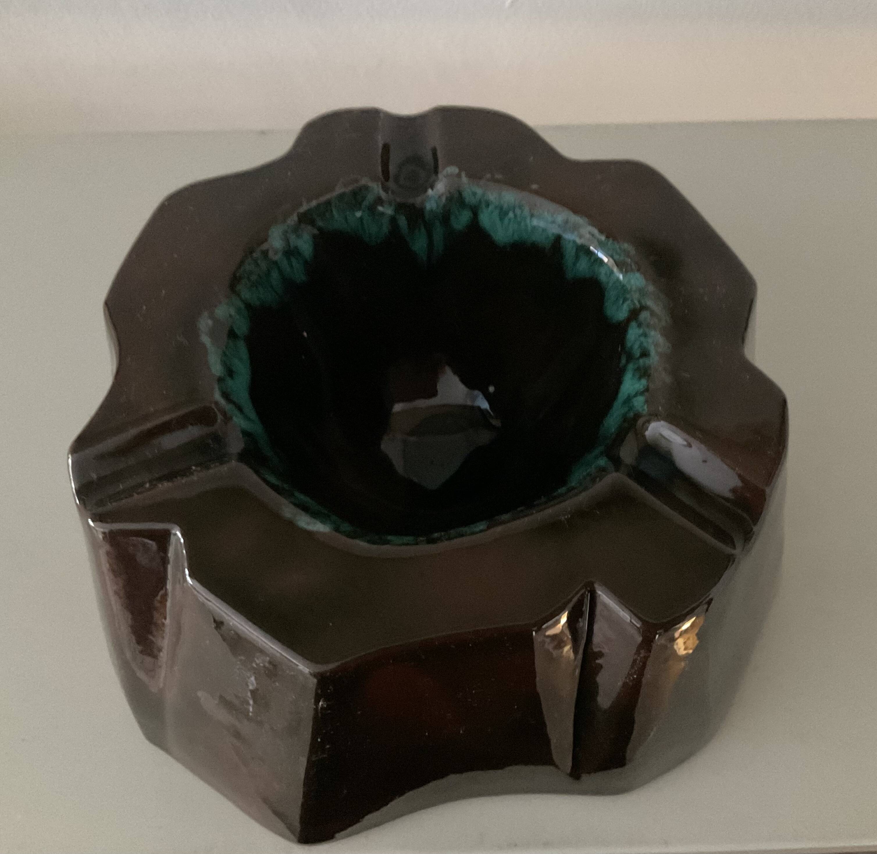Vintage glazed terracotta ashtray