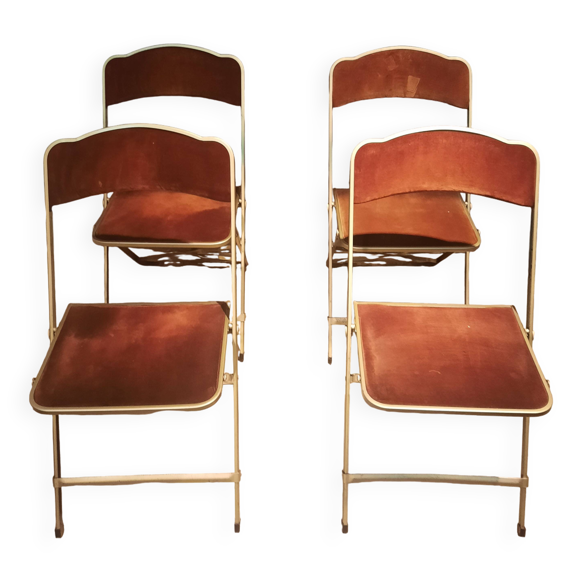 Set of four folding metal and velvet chairs