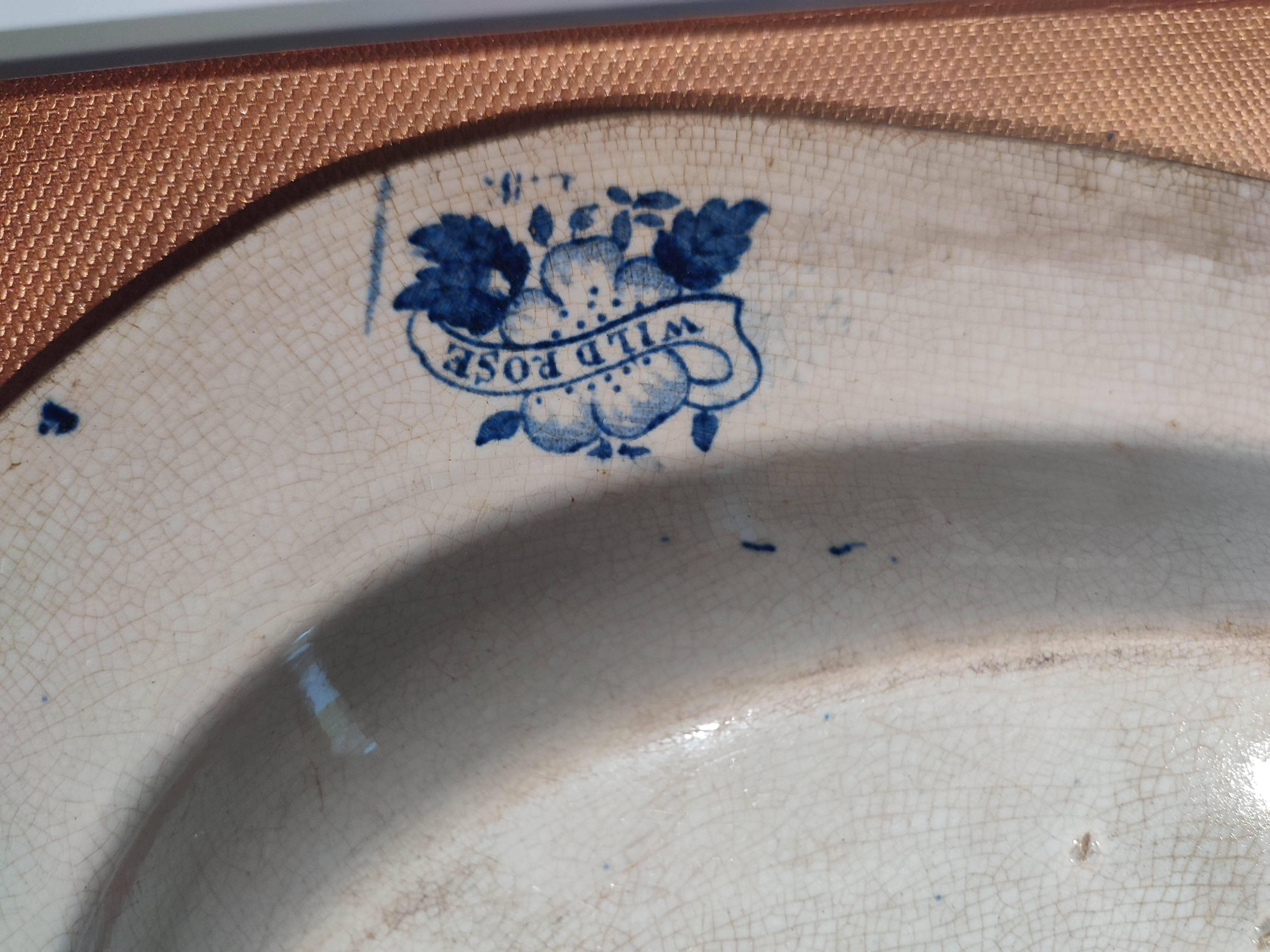 Antique serving platter in English earthenware 1850 Wild Rose