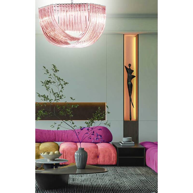 Contemporary Hexagonal Pink Bundled Triedro Murano Glass Chandelier in Venini Style