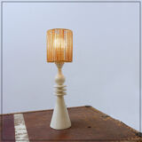 Vintage ceramic table lamp in sand color with a new rope lampshade