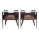 Pair of modernist Italian bedside tables in wood with a glass top.