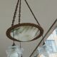 art nouveau chandelier, alabaster shells, molded glass and bronze