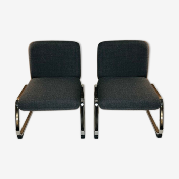 Pair of grey woolly fabric armchairs 1970