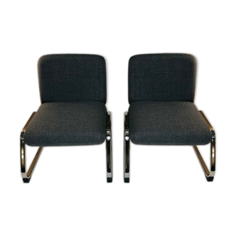 Pair of grey woolly fabric armchairs 1970