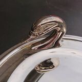 Silver metal tray, swan handles