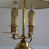 hot water bottle lamp with 2 bronze lights and burgundy sheet metal lampshade