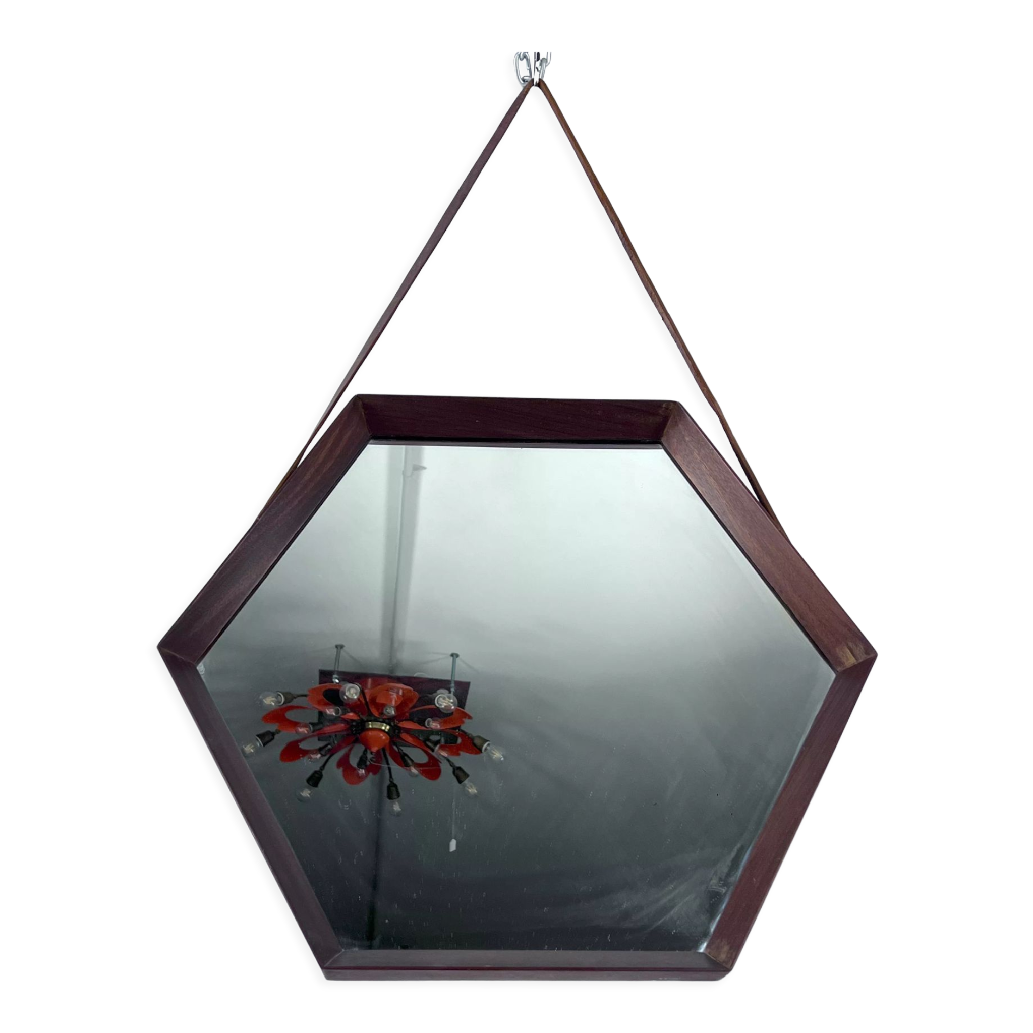 Italian Mid-Century Hexagonal wood wall mirror