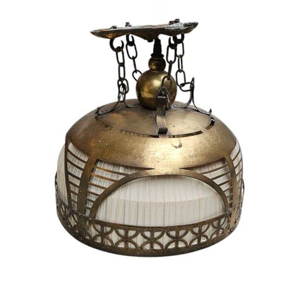 Ecole d'Amsterdam / lampe suspendue / cuivre années 1920 / Johanna van Eijbergen