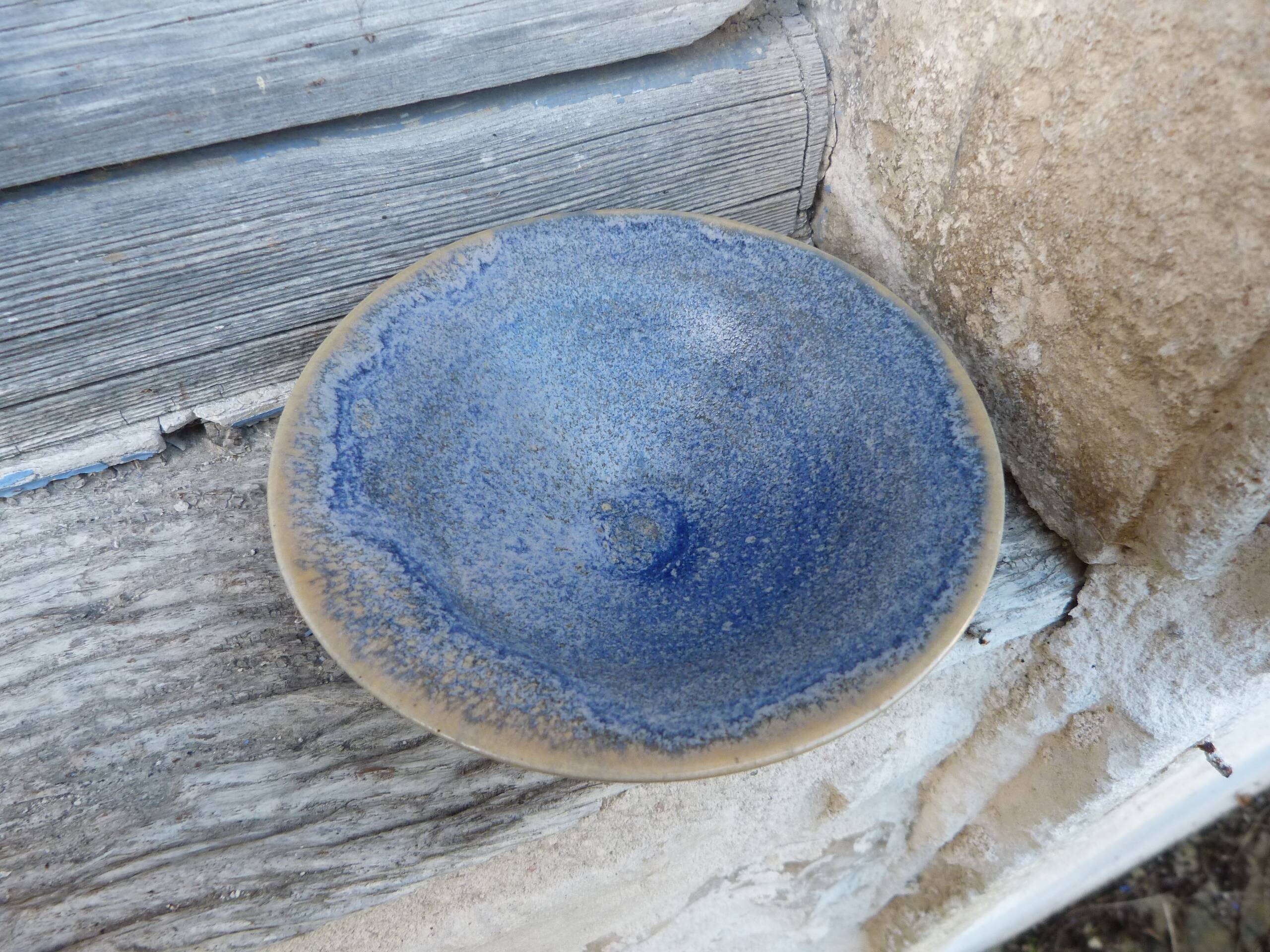 Blue stoneware ceramic bowl by an artist