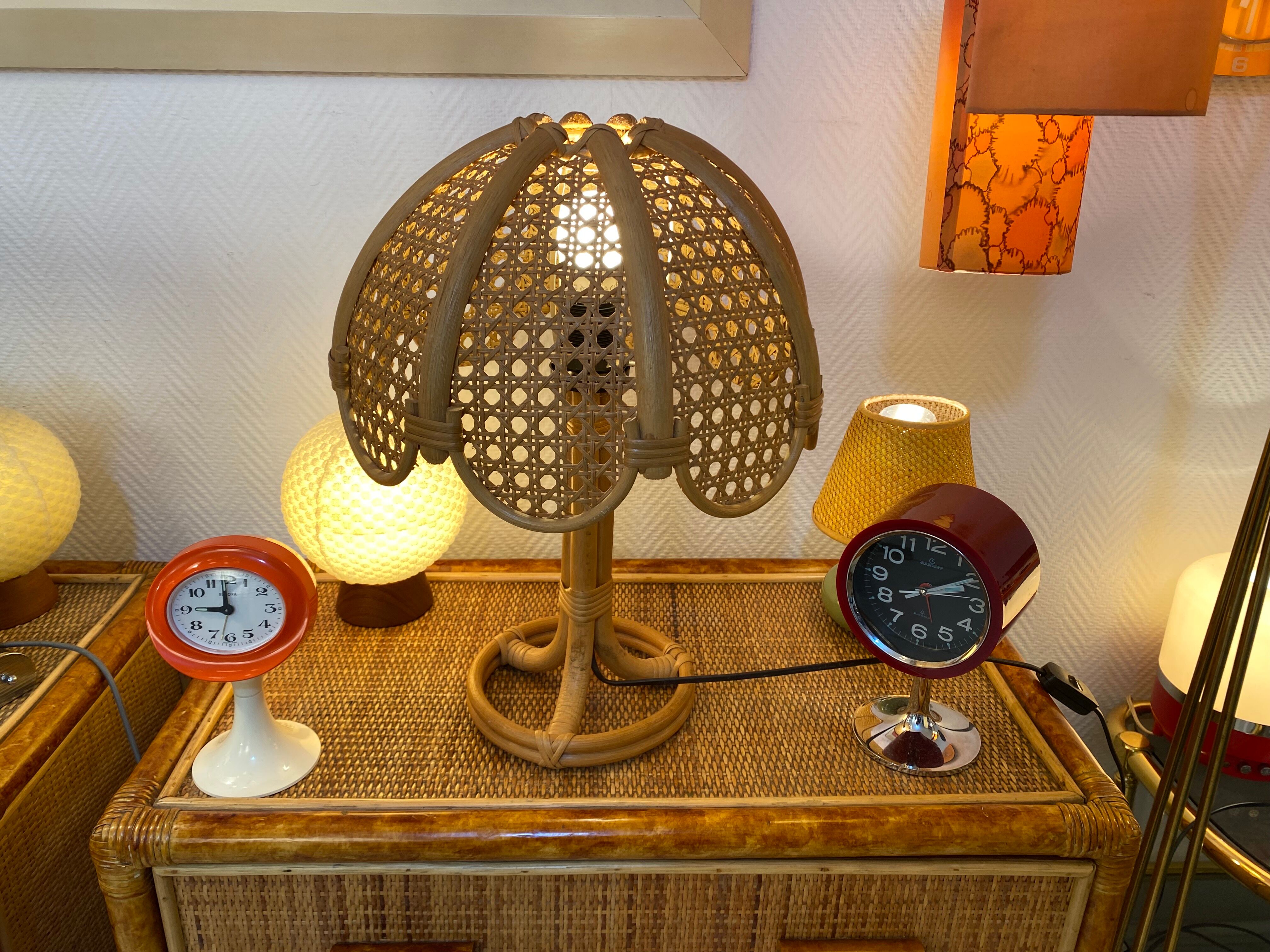 Vintage table lamp rattan and wicker 1970
