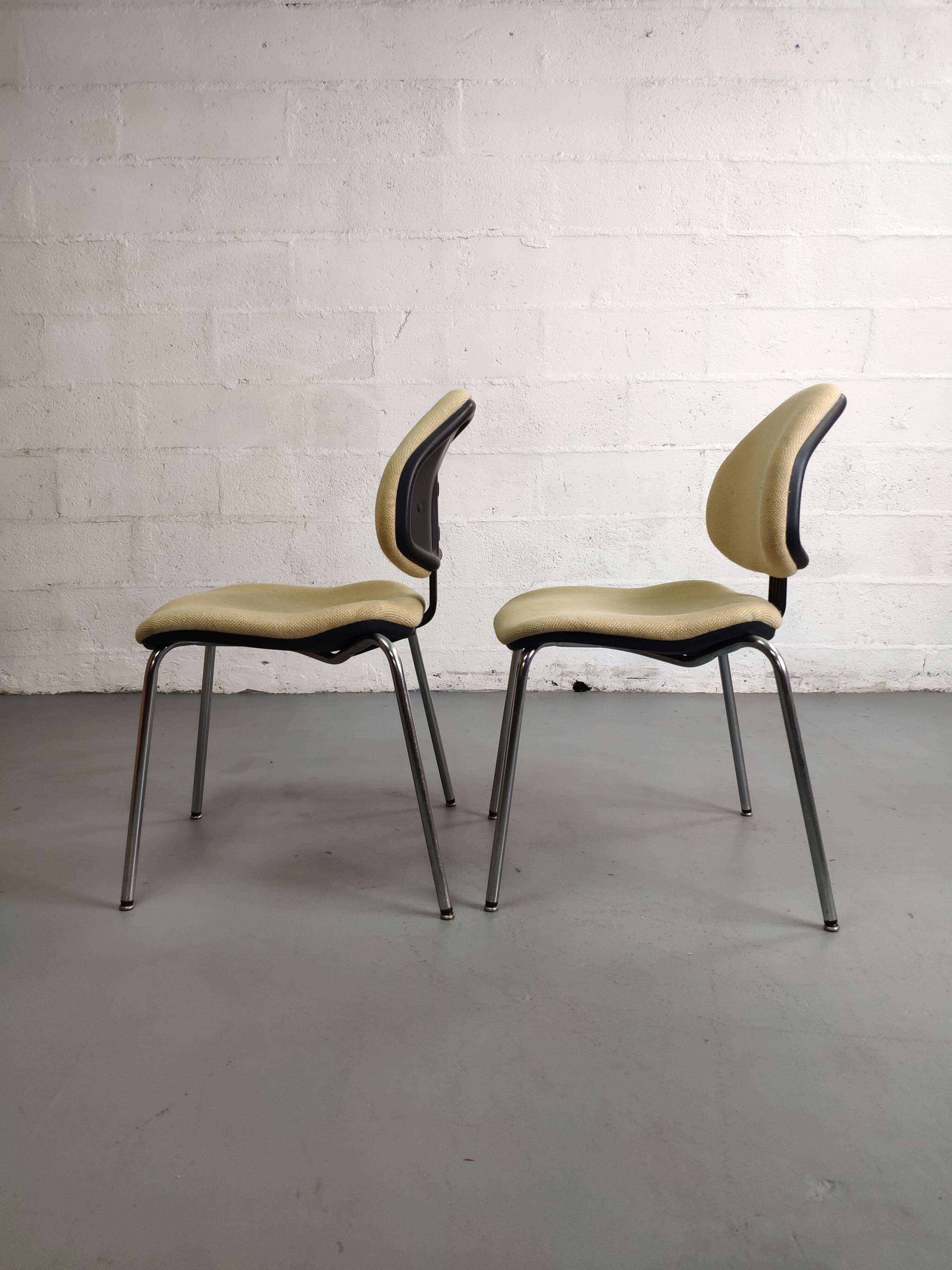Pair of vintage chrome office chairs and beige fabric circa 70