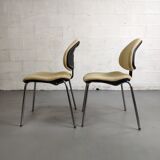 Pair of vintage chrome office chairs and beige fabric circa 70