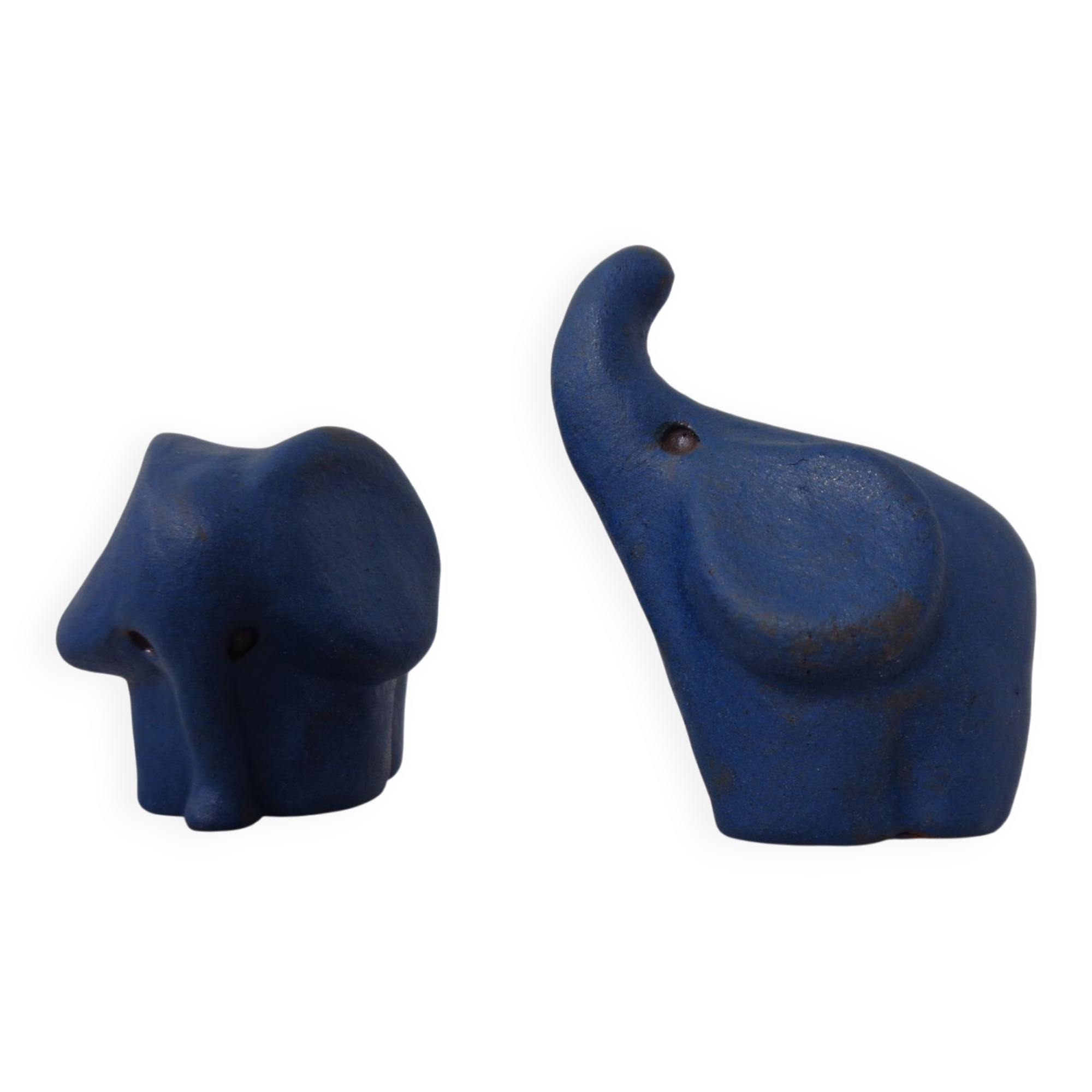 Mid-Century Blue Ceramic Elephants, Austria, Set of 2