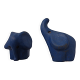 Mid-Century Blue Ceramic Elephants, Austria, Set of 2