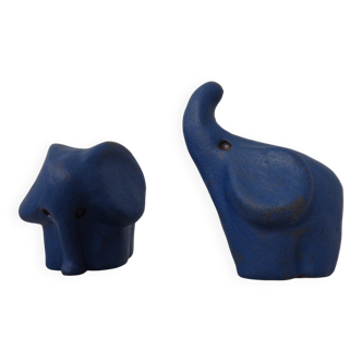 Mid-Century Blue Ceramic Elephants, Austria, Set of 2