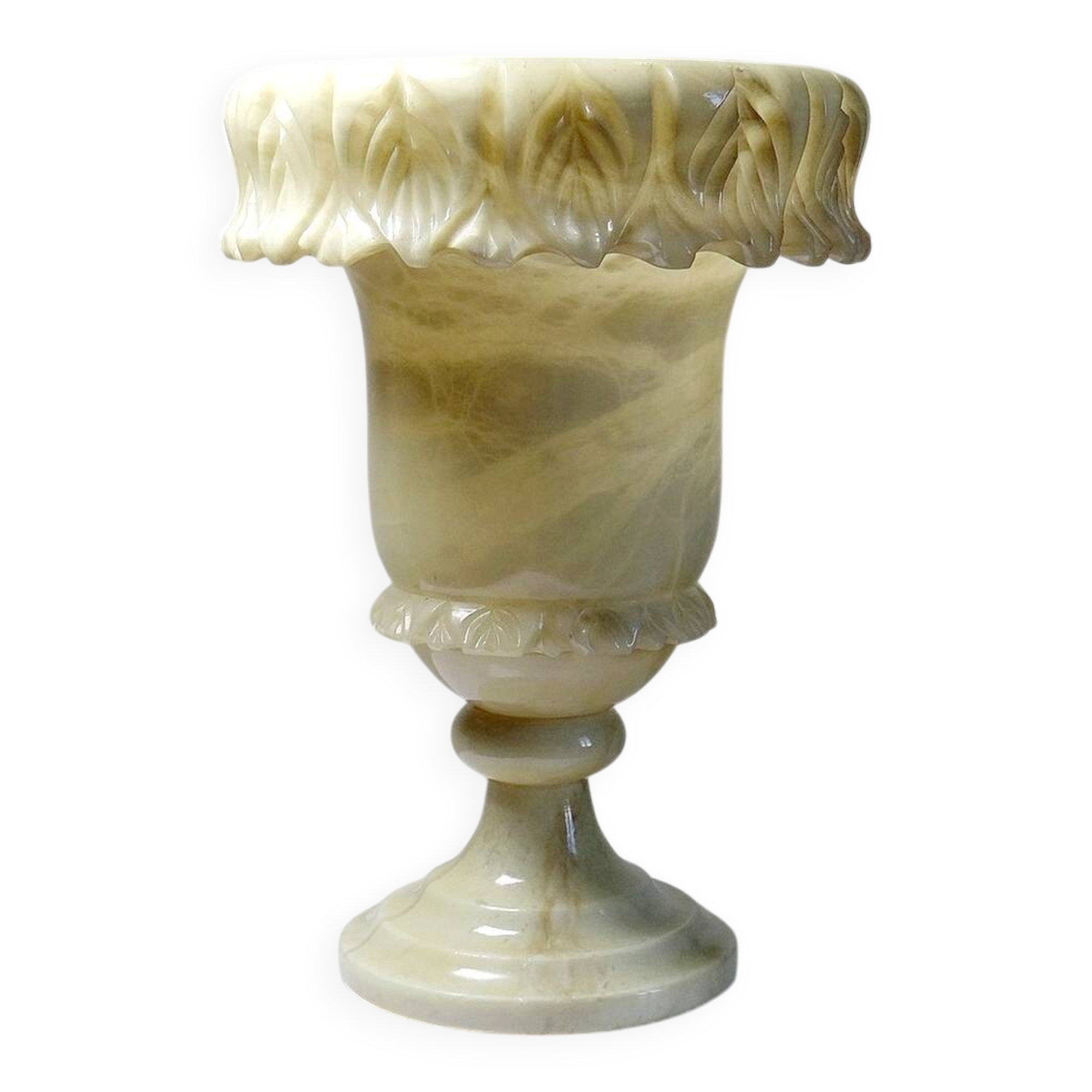 Large medical pot in alabaster/yellowish marble, Belle Époque style.