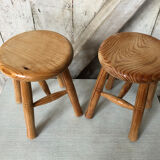 Pair old milking stool door pots light wood vintage