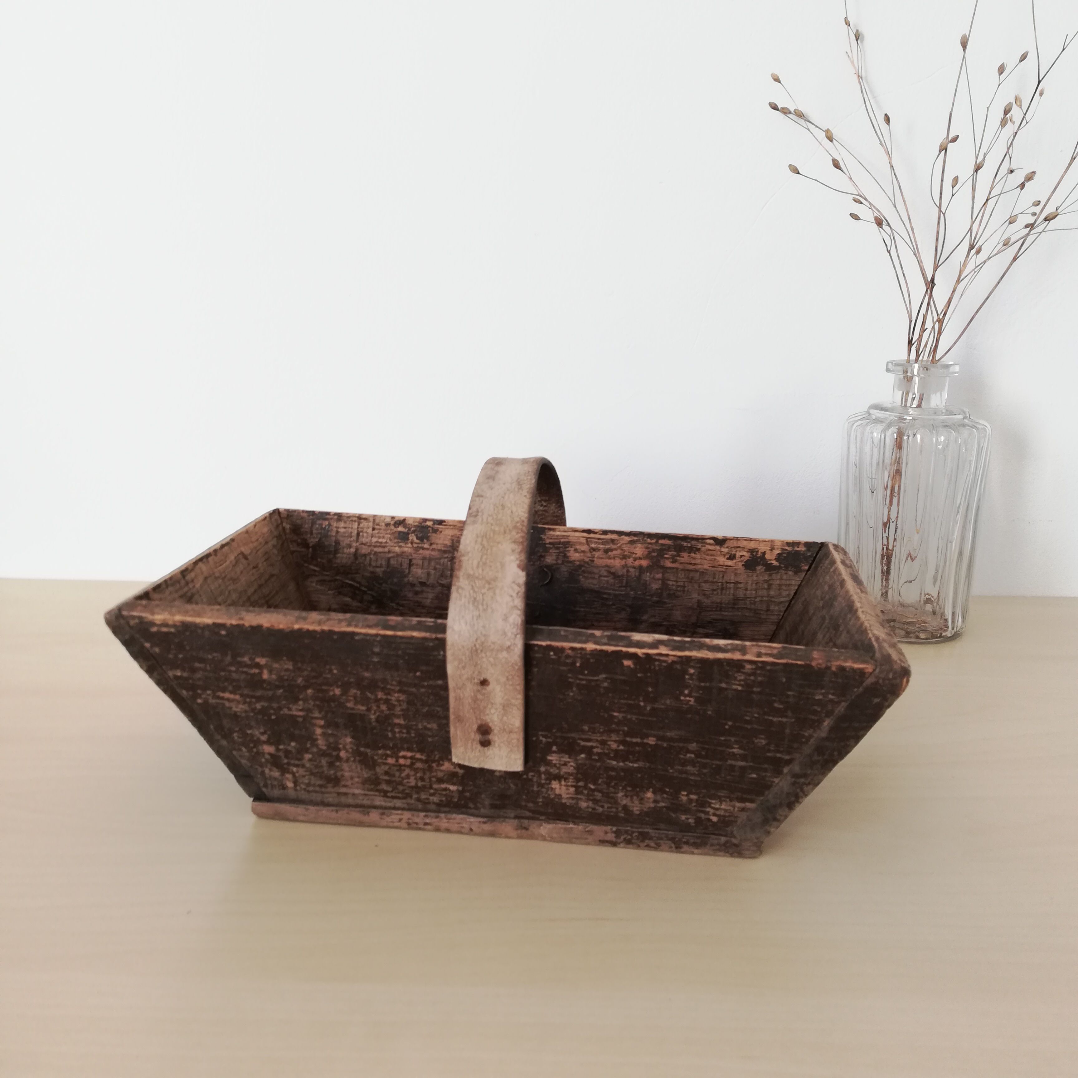 Dark wooden harvest basket