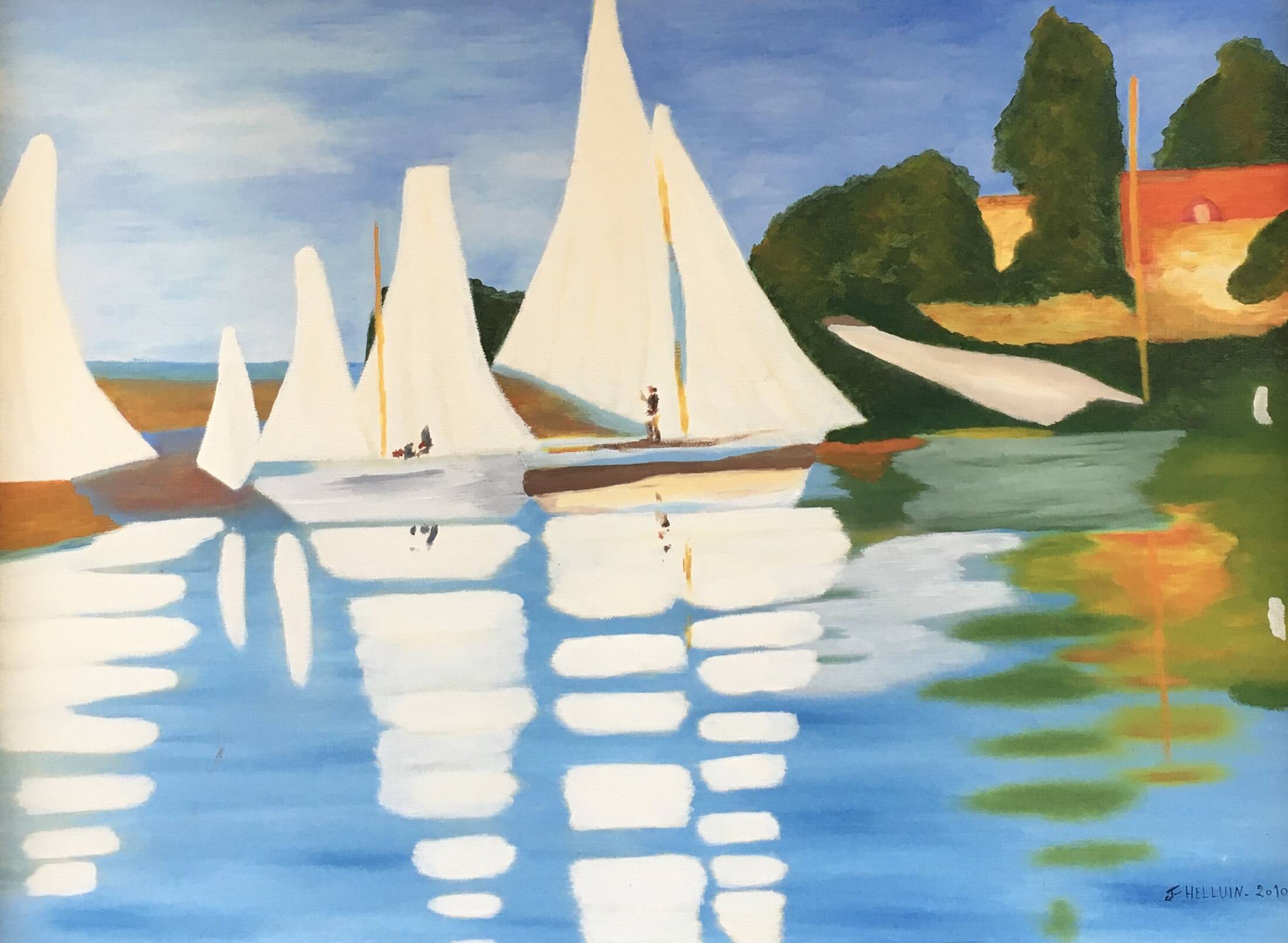 Table the white sailboats.