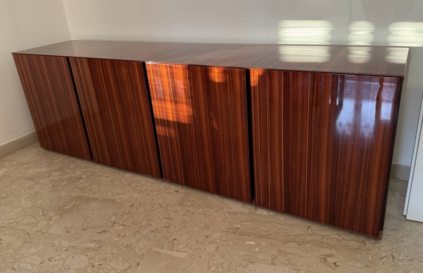 Monumental rosewood sideboard zebrawood lacquered mid-century design 1970