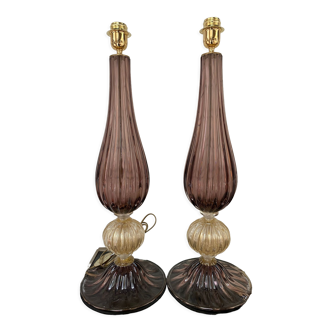 Pair of feet of purple lamps Alberto Dona - Murano - 70s