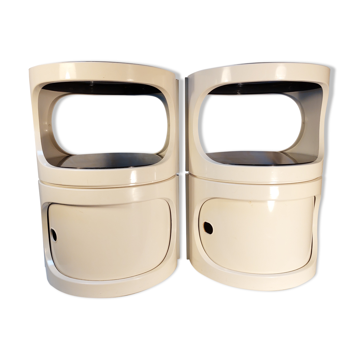 Paire de chevets cylindriques vintage en plastique ABS empilables