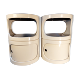 Pair of stackable vintage ABS plastic cylindrical bedside tables
